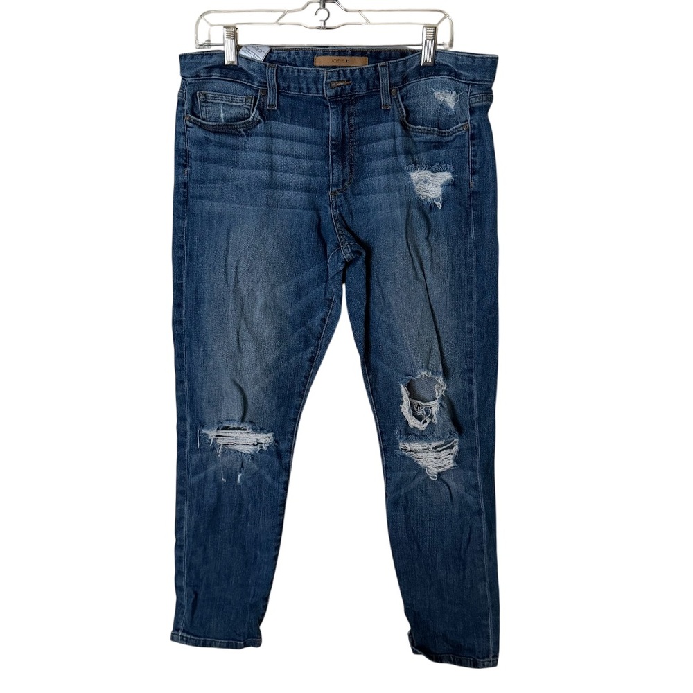 Joe’s Jeans size 31 blue, medium wash distressed jeans cropped at ankle